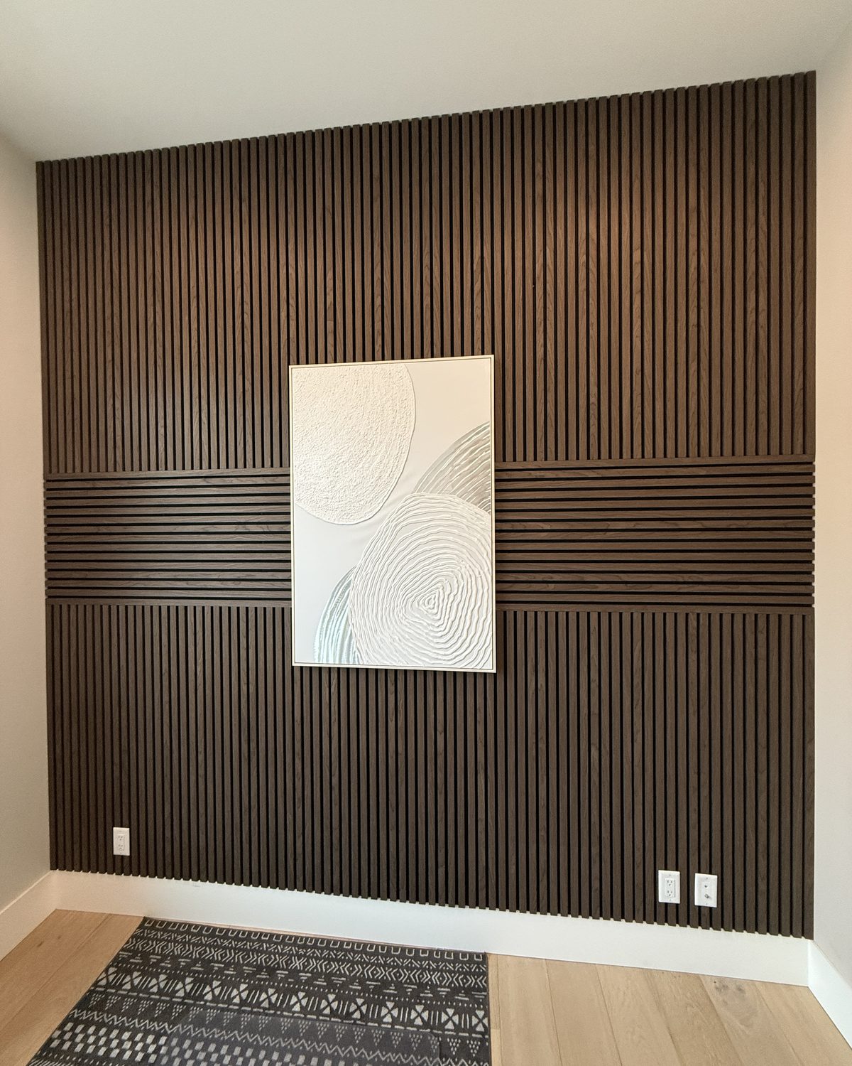 Slat panel wall in a home office